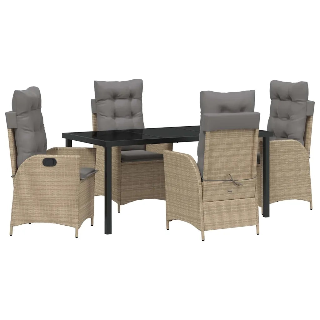 Set da Pranzo per Giardino con cuscino 5 pcs Beige polyrattan 3380515