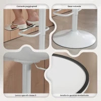 Set 2 Sgabelli da Bar con Schienale, Altezza Regolabile, Seduta Girevole in Pelle PU e Poggiapiedi, Bianco