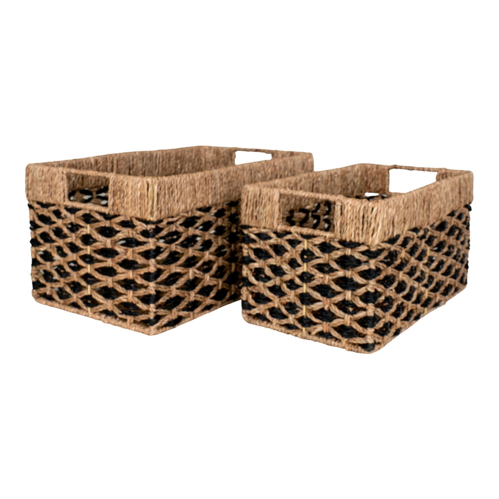 Set di 2 Cesti Portaoggetti Salar, Marrone, Erba Marina, 35x20x19 cm