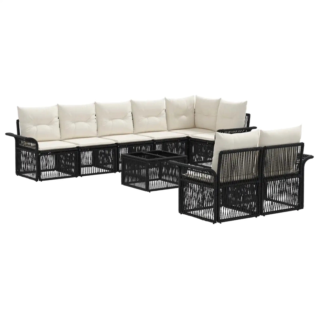 Set Divano da Giardino 9 pcs Nero polyrattan