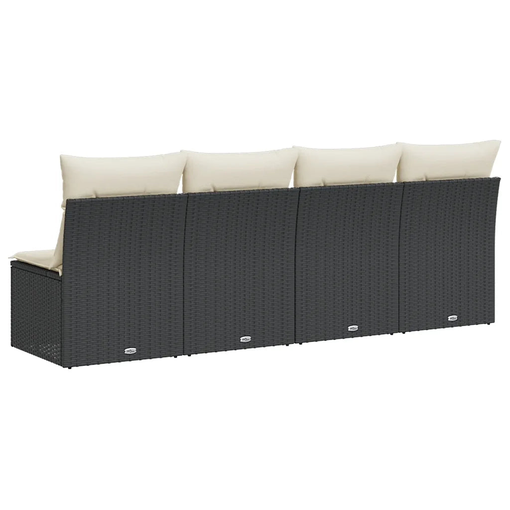 Divano da Giardino con Cuscini a 4 Posti-Sofa da Giardino-Divano da esterno Nero in Polyrattan 383784