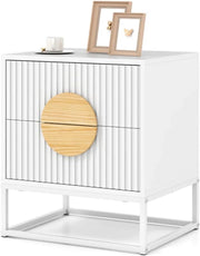 Comodino con 2 Cassetti, Maniglie in Legno di Pino e Struttura in Metallo, Tavolino Lato Moderno per Camera da Letto, Soggiorno, 48 x 40 x 55 cm (L x P x A)