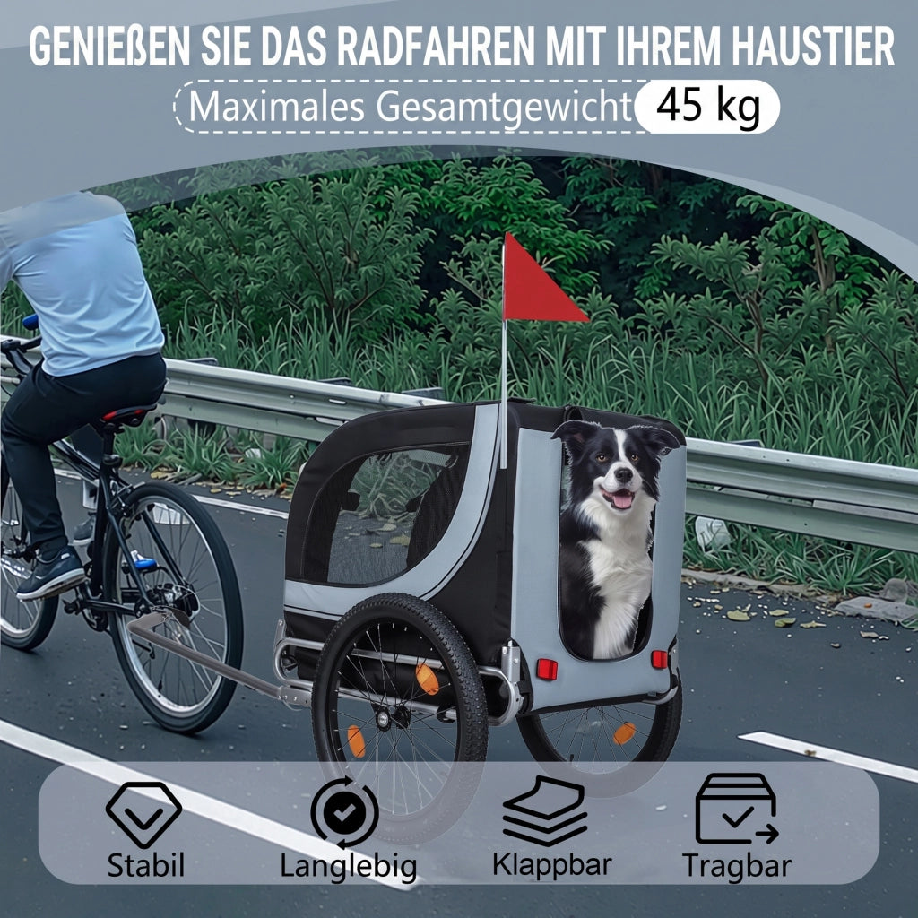 RIMORCHIO PER CANI DA BICI 20" Nero-Grigio in Acciaio fino a 40 kg
