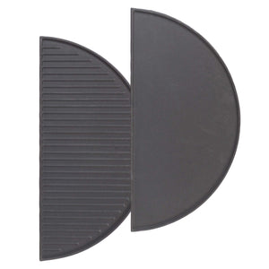 Set 2x Piastra in ghisa rigata, forma a mezza luna, 46,7 x 22,8 x 1,5 cm, griglia in ghisa per barbecue, bistecchiera, ideale per grigliare carne, pesce, verdure