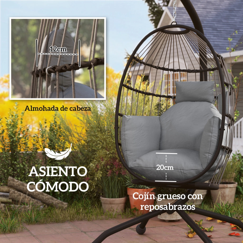 Sedia da giardino con cuscino e poggiatesta ¨C Zephmum ¨C Grigio