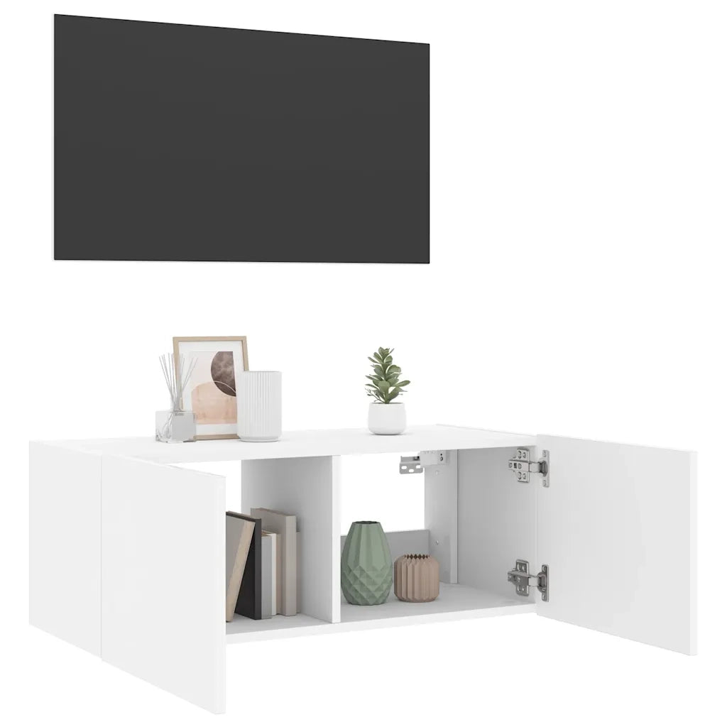 Mobile TV a Parete con Luci LED Bianco 80x35x31 cm 837281
