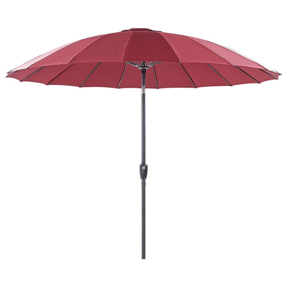 Ombrellone tessuto rosso scuro palo in acciaio ⌀ 255 cm ottagonale da esterno a manovella inclinabile resistente ai raggi uv