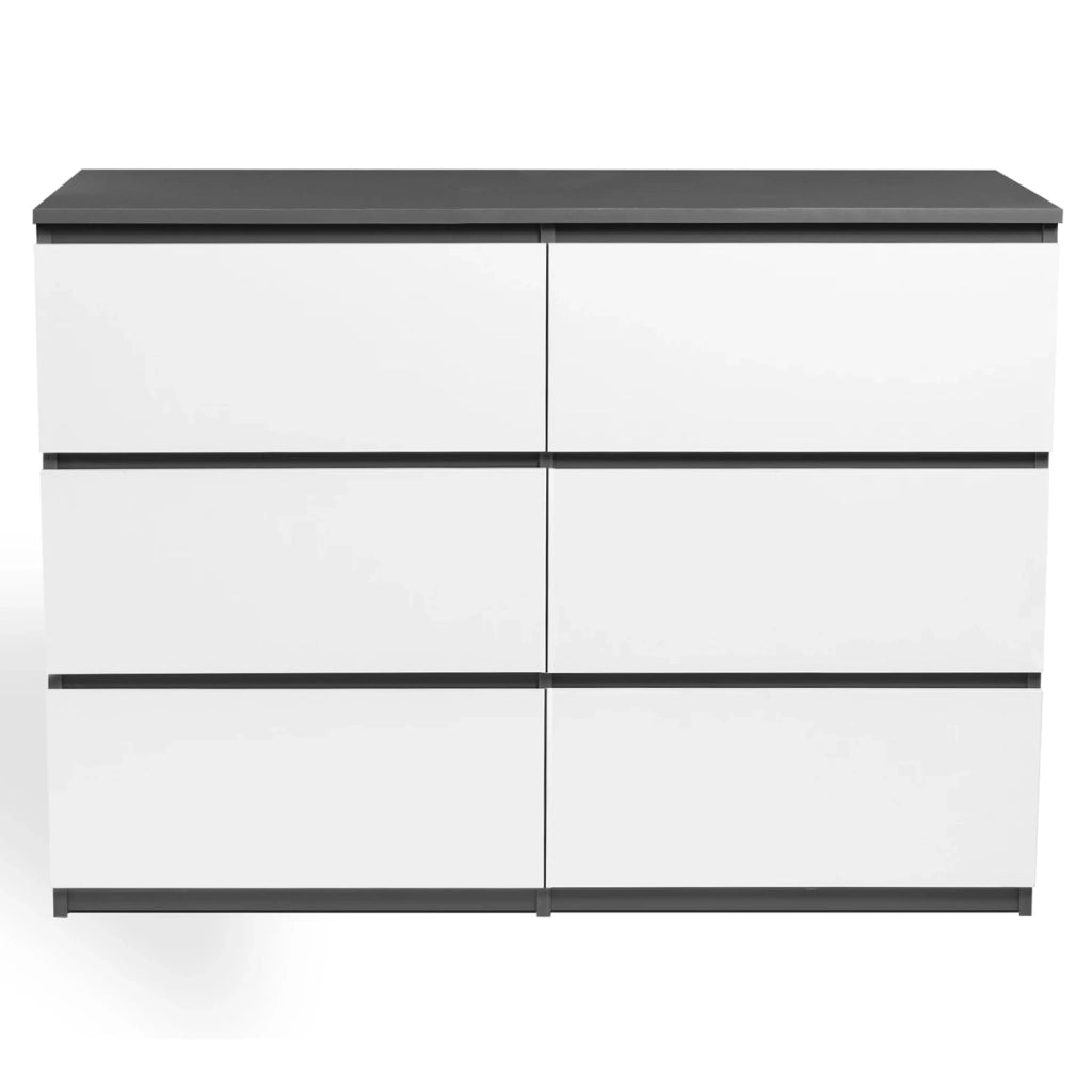 IDMarket - TOMI Cassettone a 6 cassetti da 110 cm in legno grigio e bianco