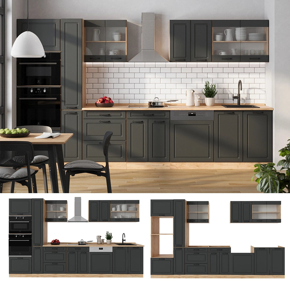 Vicco Cucina completa Antracite casa di campagna/rovere dorato 350 cm , PL Marmo