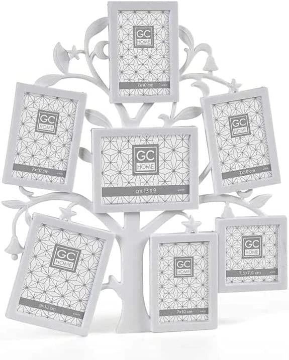 PORTAFOTO AD ALBERO CON 7 VANI  30 X 1,5 X 35,5 CM IN COLORE BIANCO