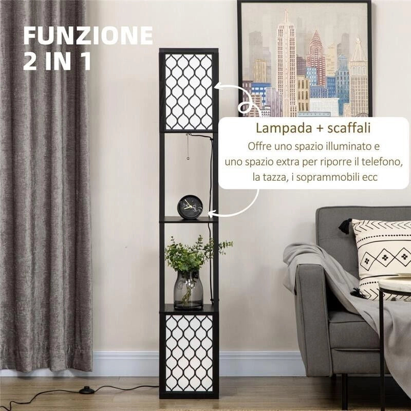 LAMPADA DA TERRA A COLONNA CON 2 RIPIANI 26X26X156 CM COLORE NERO
