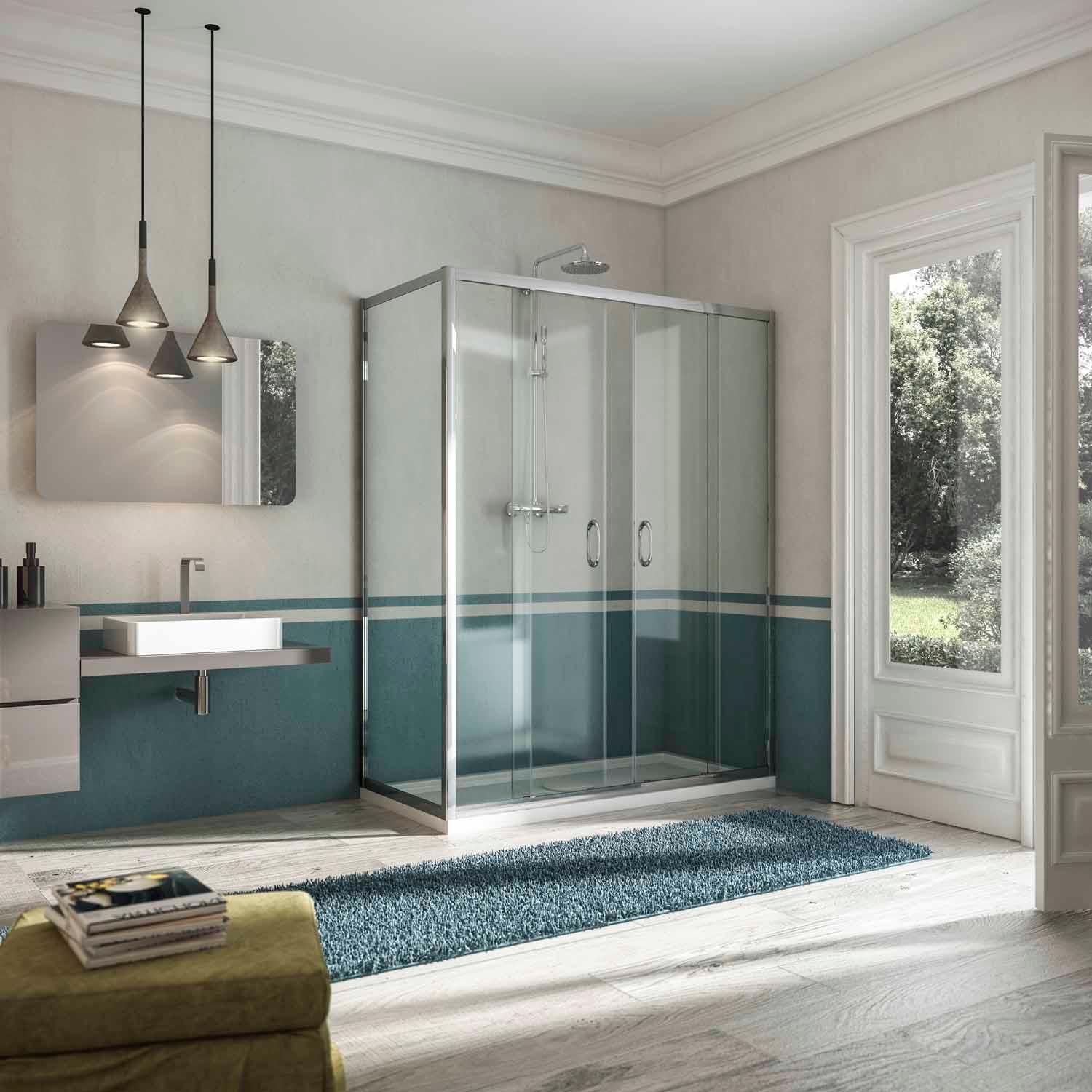 Box Doccia Angolare 90x140 cm 2 Ante Scorrevoli in Cristallo Opaco 6mm H185 Fosterberg Kolding Duo