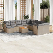 Set Divani da Giardino 12 pz con Cuscini Beige in Polyrattan
