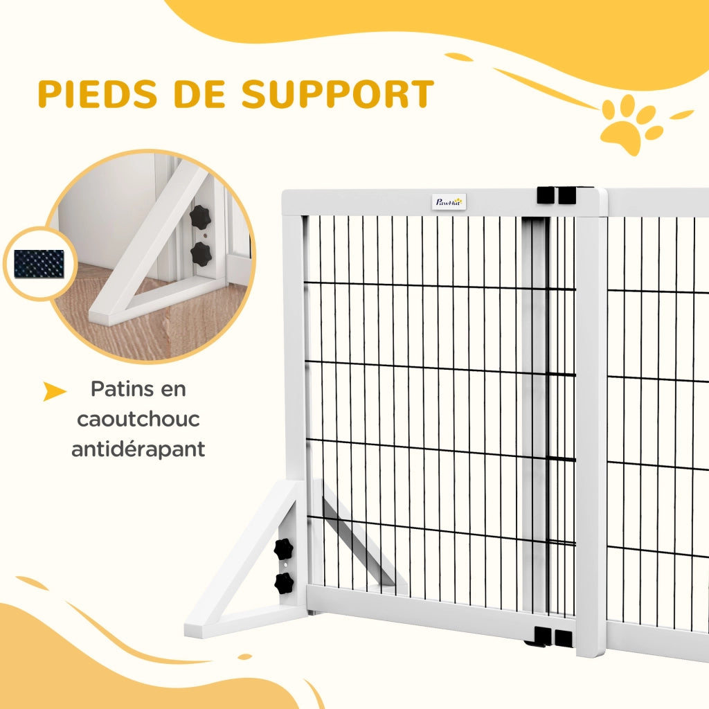 Barriera per cani 2 pannelli regolabile ¨C zephmum ¨C legno acciaio bianco 63-106 cm