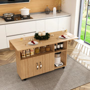 Tavolo pieghevole 3 in 1 con ruote e ripiani in MDF rovere chiaro