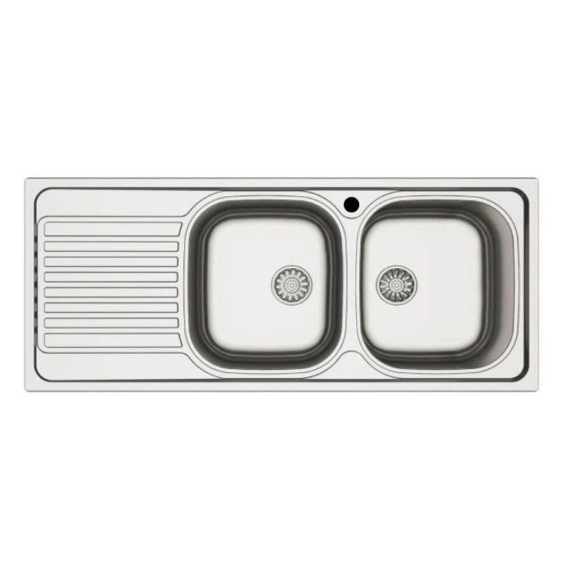 Lavello incasso cucina MP1162SX acciaio116x50 cm due vasche e gocciolatoio sinistro
