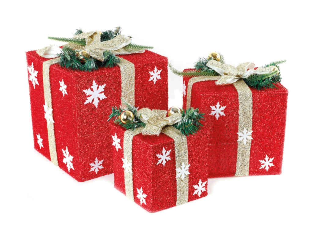 Set 3 Pacchi Regalo Luminosi Decorativi Natale Luci Led Modello Vienna