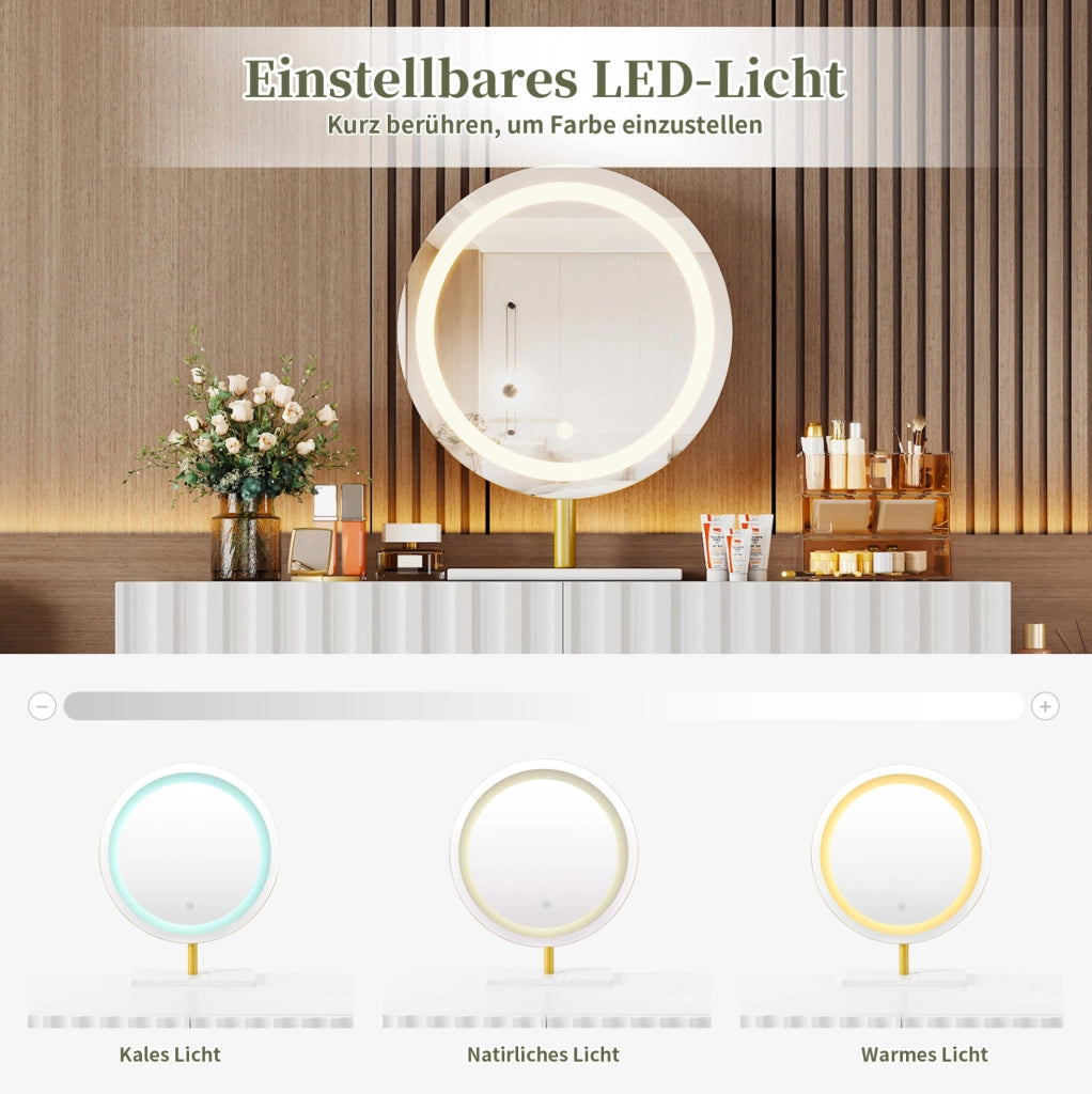Tavolo da trucco con specchio LED e 5 cassetti