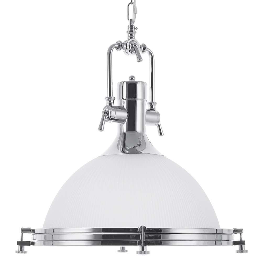 Lampada a Sospensione in Vetro Bianco Argento Illuminazione Industrial