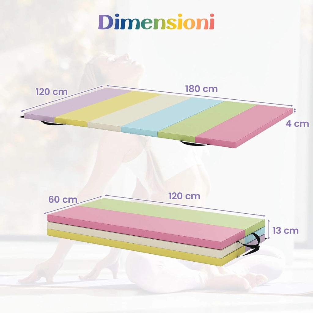 Tappetino da Ginnastica Pieghevole, Tappetino Portatile e Leggero con Maniglie, Tappetino per Yoga e Allenamenti per Stretching e Capriole da Casa e Palestra