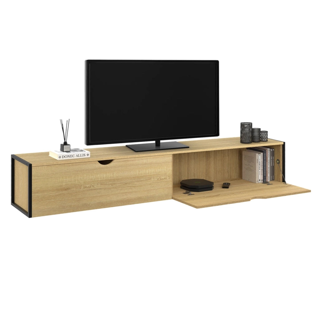 IDMarket - DETROIT Mueble TV suspendido 2 puertas diseño industrial 180 cm