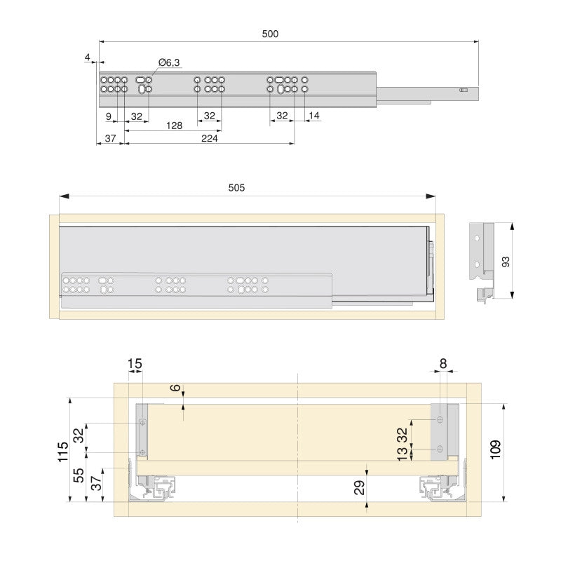 Kit di cassetti per cucina o bagno Vertex, altezza 178 mm, con pannelli inclusi, modulo 450 mm, Verniciato bianco