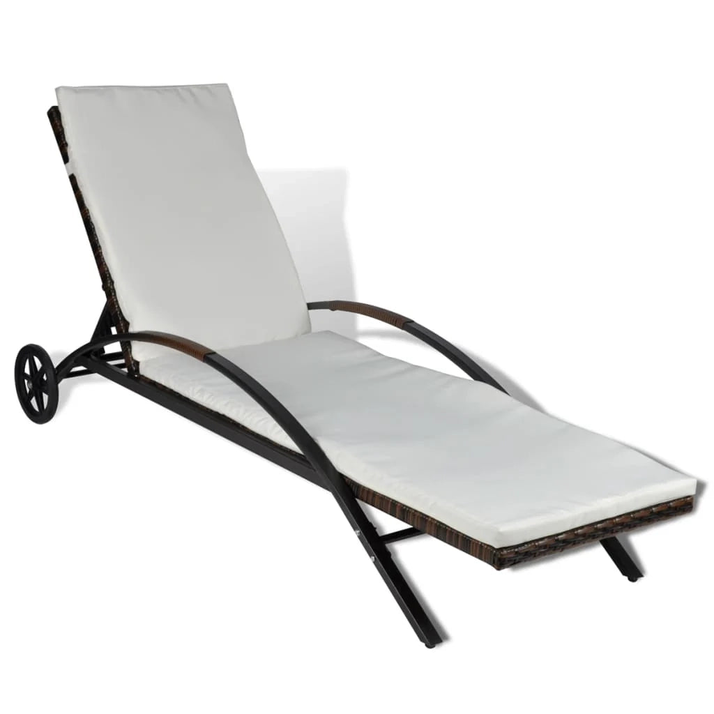 Lettino prendisole sedia a sdraio lettino prendisole letto da giardino mobili da esterno per patio con cuscino e ruote resina intrecciata marrone 02_0012446