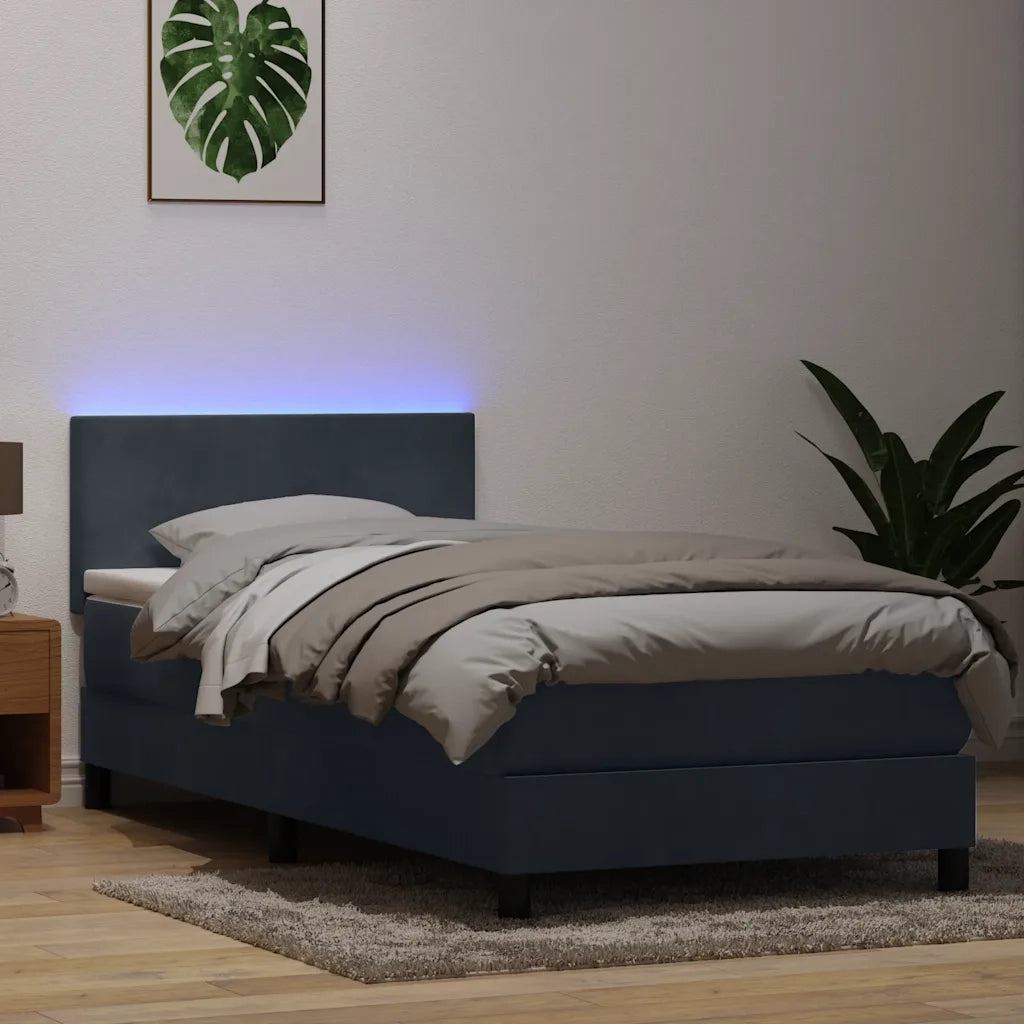Letto a Molle con Materasso e LED Grigio Scuro 80x220 cm Velluto 3316714