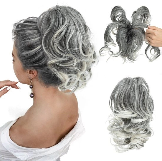 Parrucco adattabile con capelli corti a ciocche naturali – Incluso clip per coda di cavallo – Aspetto naturale – Per donne