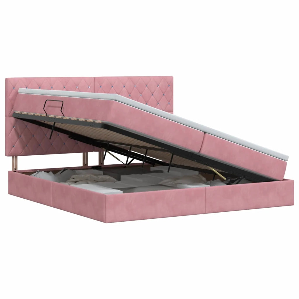 Letto con contenitore e materasso Rosa 200 x 200 cm Velluto 3459656