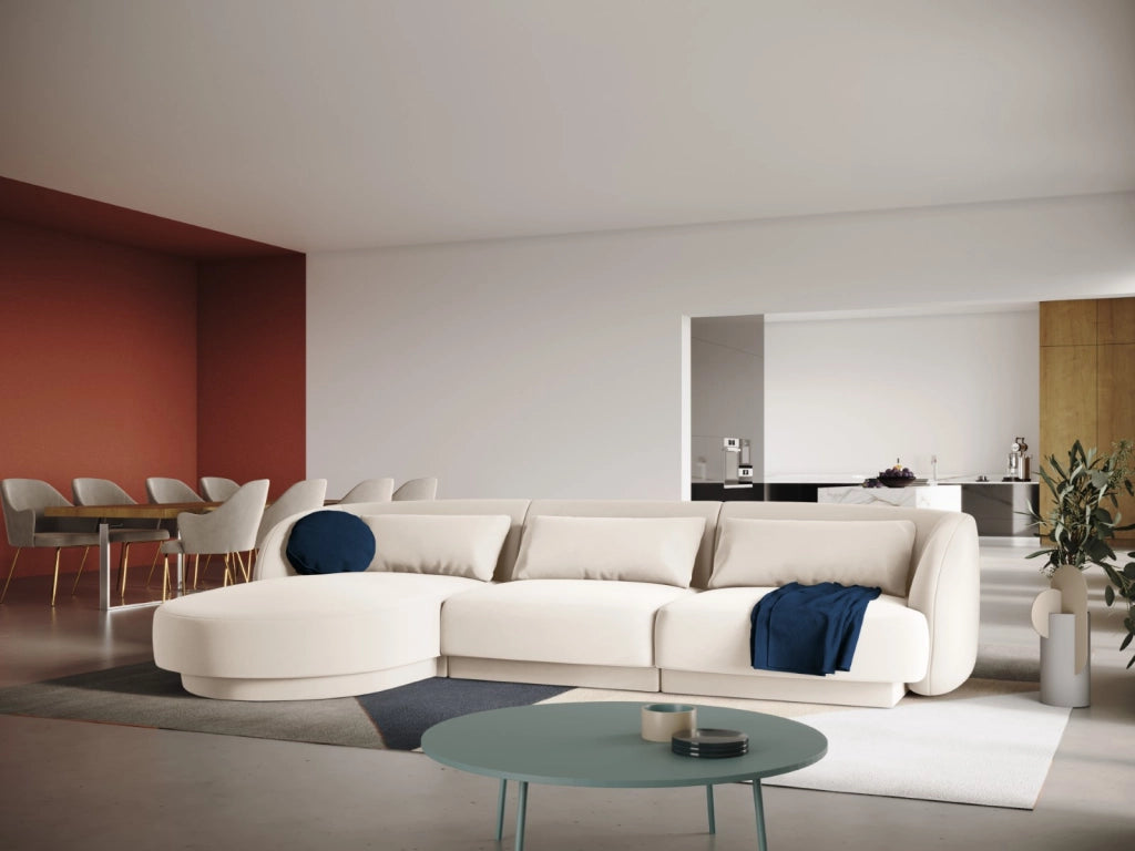 Cosmopolitan Design - Divano angolare sinistro "Tulum" 4 posti in velluto beige chiaro 