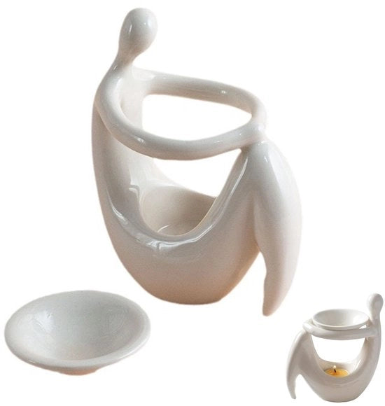 Diffusore di olio ceramico, bruciatore ceramico, olii essenziali, diffusore di cera, decorazione per camera da letto, olii essenziali, bianco