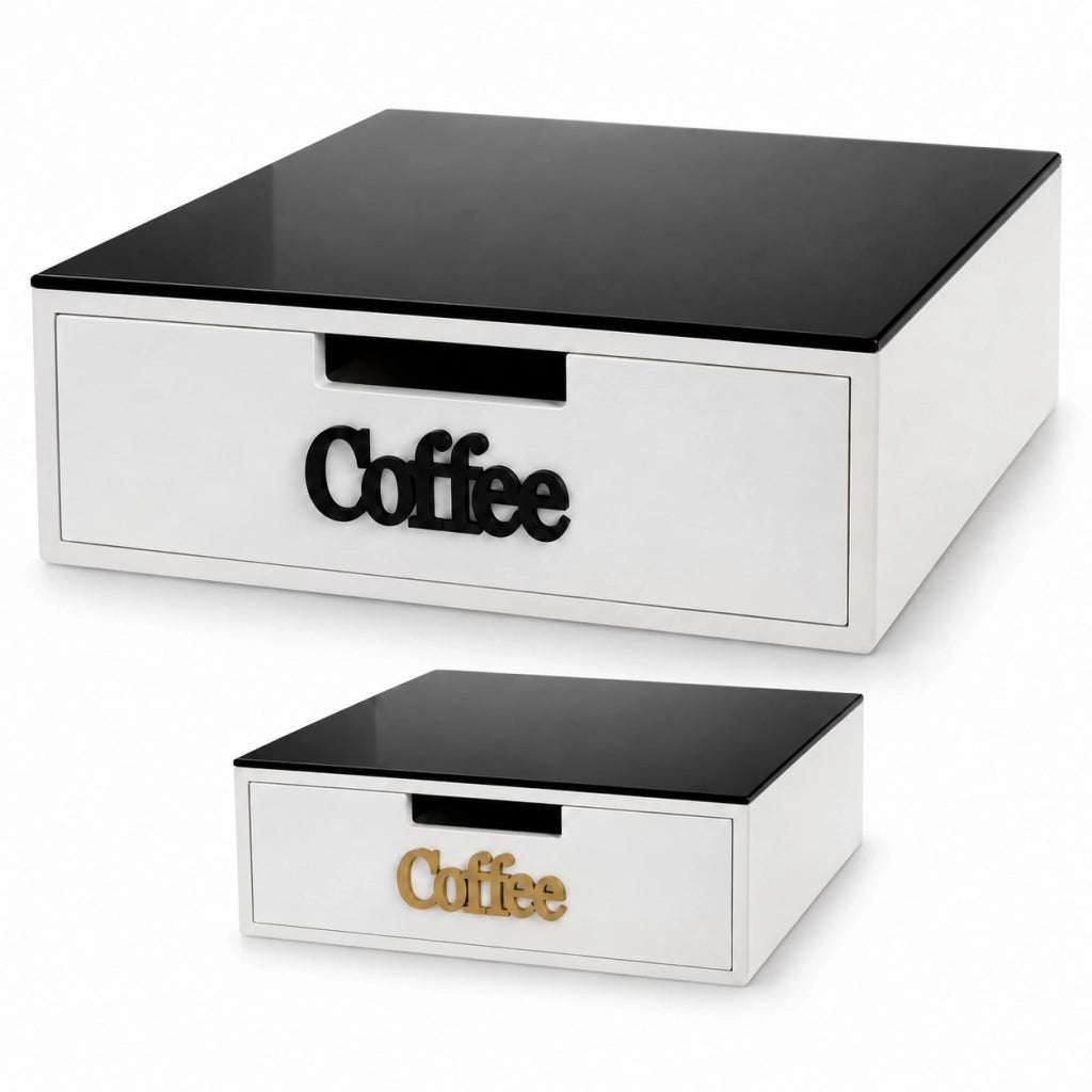 ORGANIZER CAFFE CAPSULE CIALDE CASSETTO DIVISORI TOP VETRO NERO 30X30 H10 746040