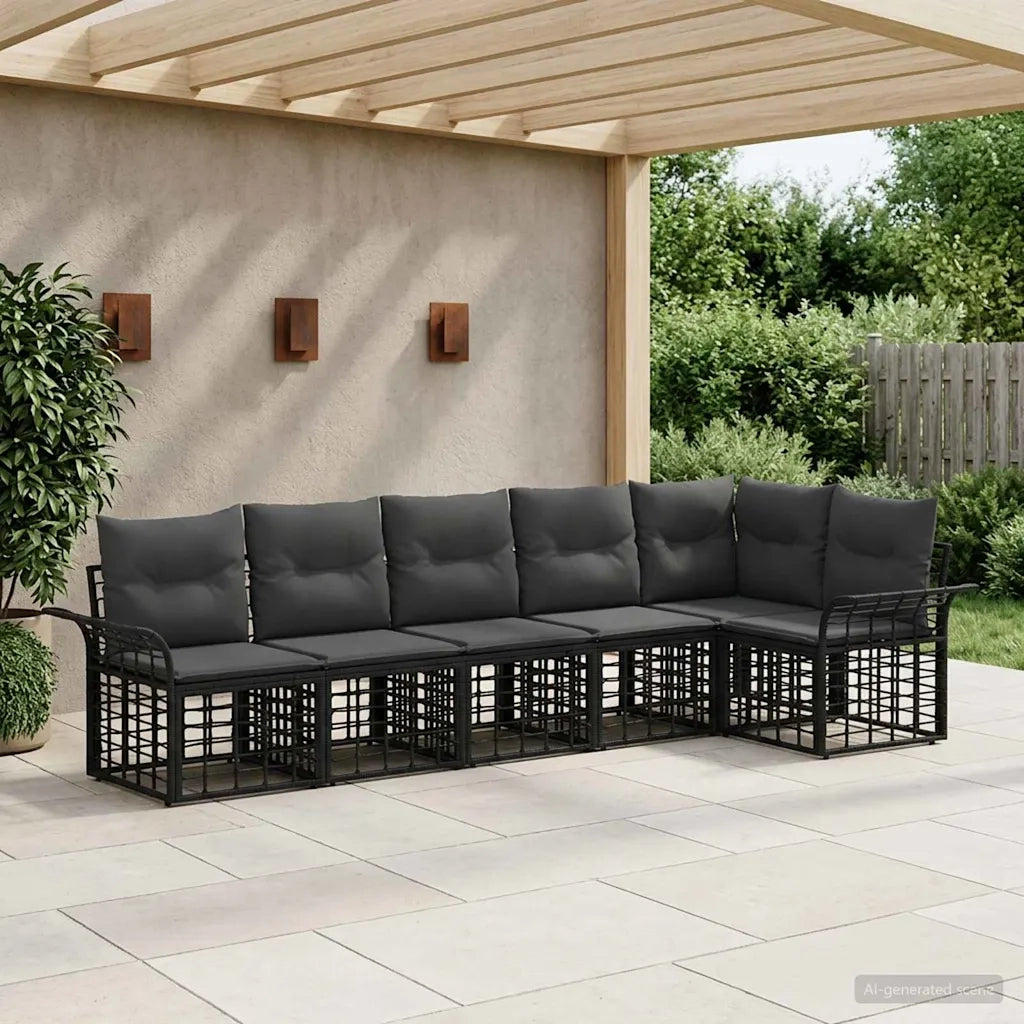 Set di divani da esterno 6 pz | Set Salotto da Giardino Nero e Grigio scuro Poliestere