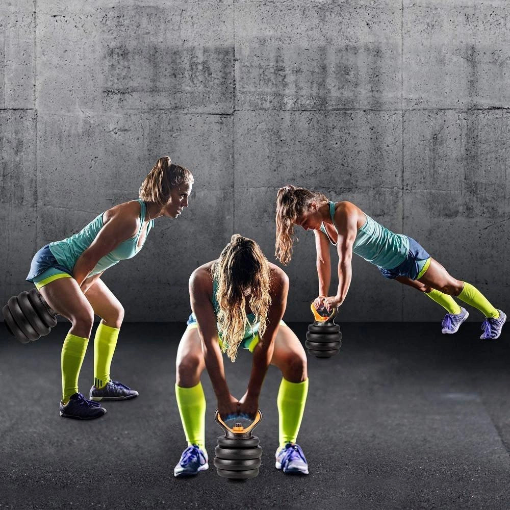 Trade Shop - Set 6in1 Multifunzione Peso 10kg Manubri Con Bilanciere E Kettlebell Componibile -