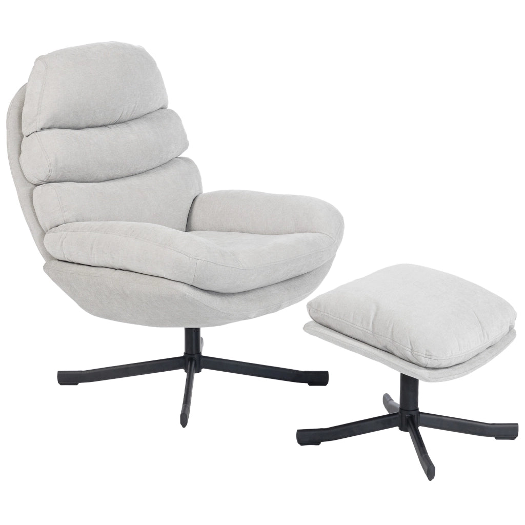 Poltrona Relax con Pouf ¨C Zephmum ¨C Tessuto Chenille Cremewei? 78x93x100