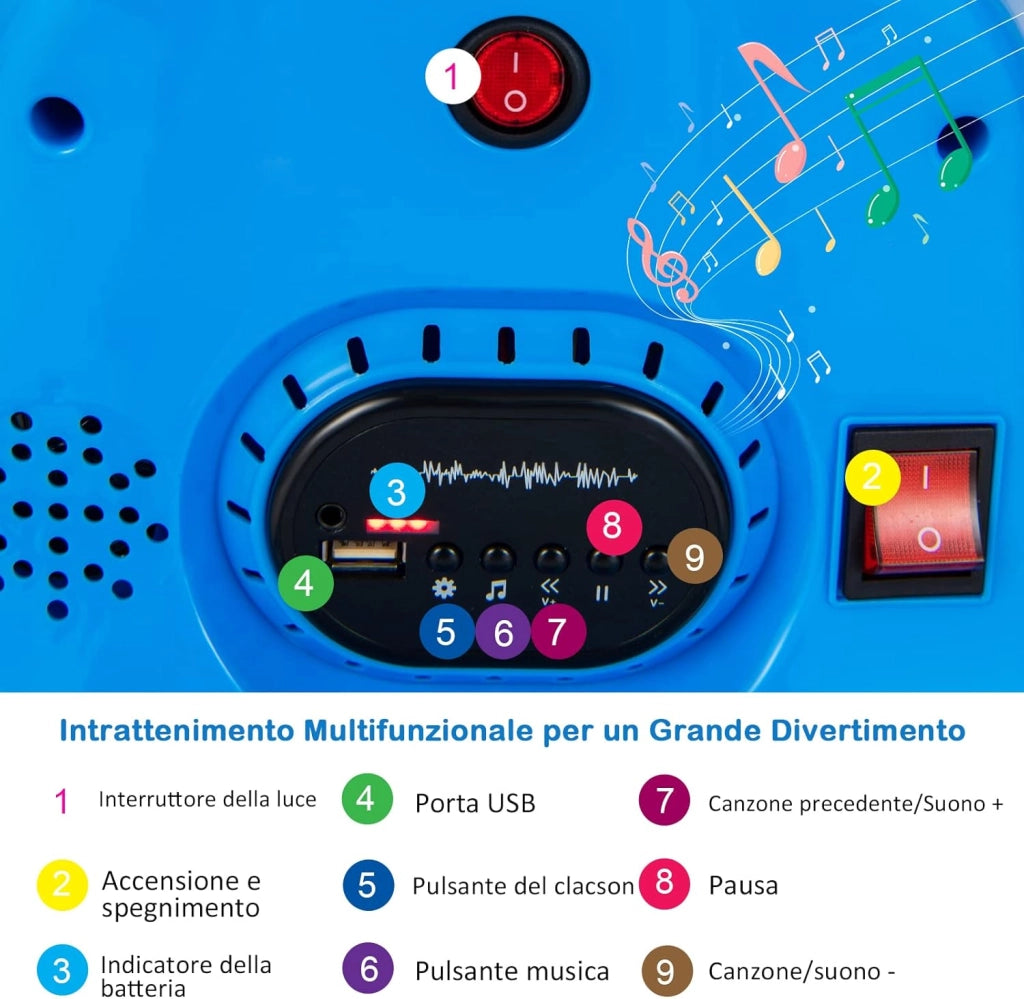 6V Autoscontro Elettrico per Bambini, Veicolo Elettrico con Telecomando, Girevole a 360°, Luci LED Colorate e Cintura di Sicurezza Regolabile, 37-95 Mesi (Blu)