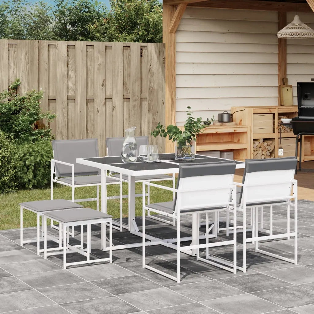 Set da Pranzo da Giardino 9 pz | Set Salotto da Giardino con Cuscini Bianco in Textilene