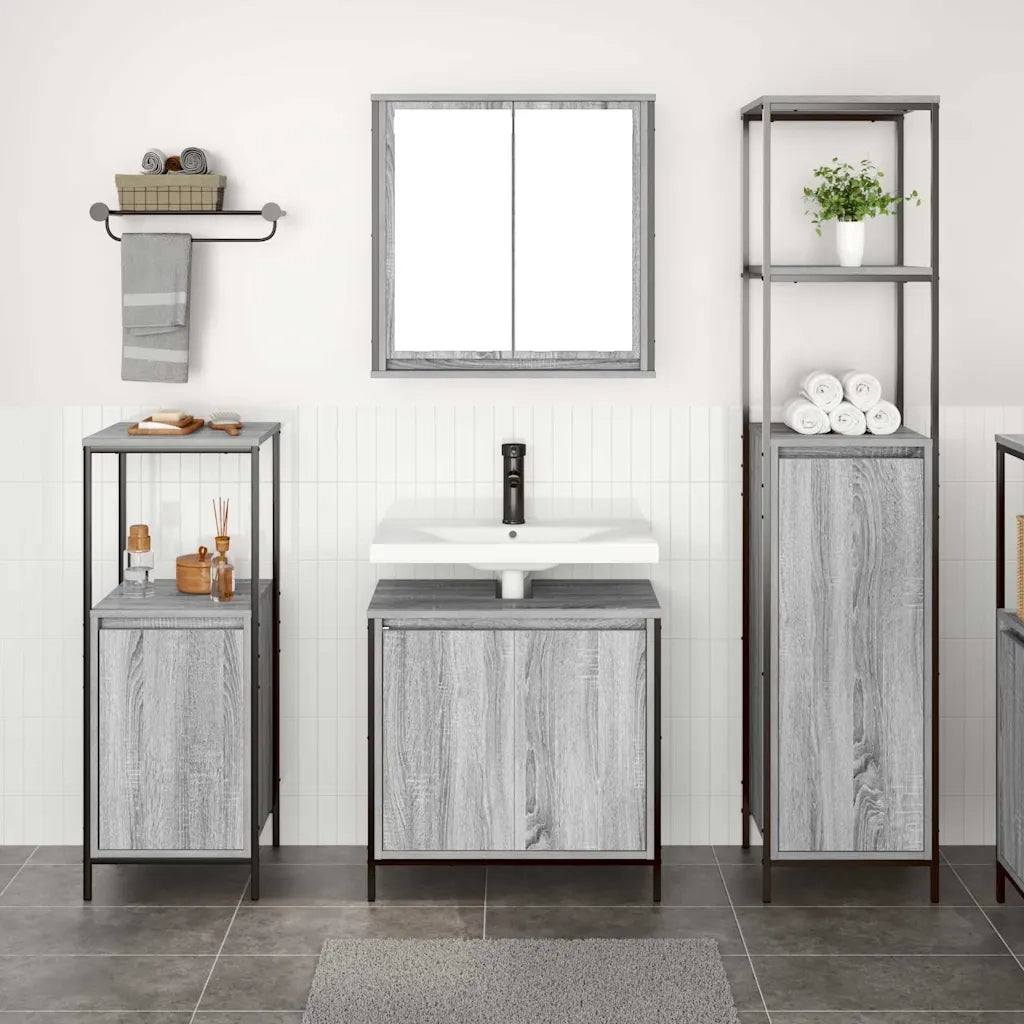 Set di mobili per il bagno con porta 3 pcs Grigio Sonoma e Nero 3328397