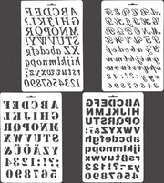 Stencili per disegno - Diversi stili lettere - Alfabetto di disegno - Quantità e stencili per lettere - Album foto DIY Scrapbook