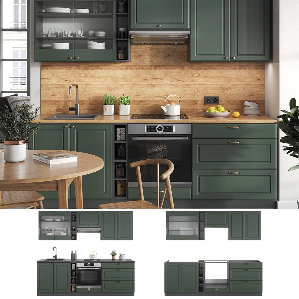 Cucina componibile Fame-Line Verde-oro rustico/Antracite 235 cm, PL Antracite Vicco