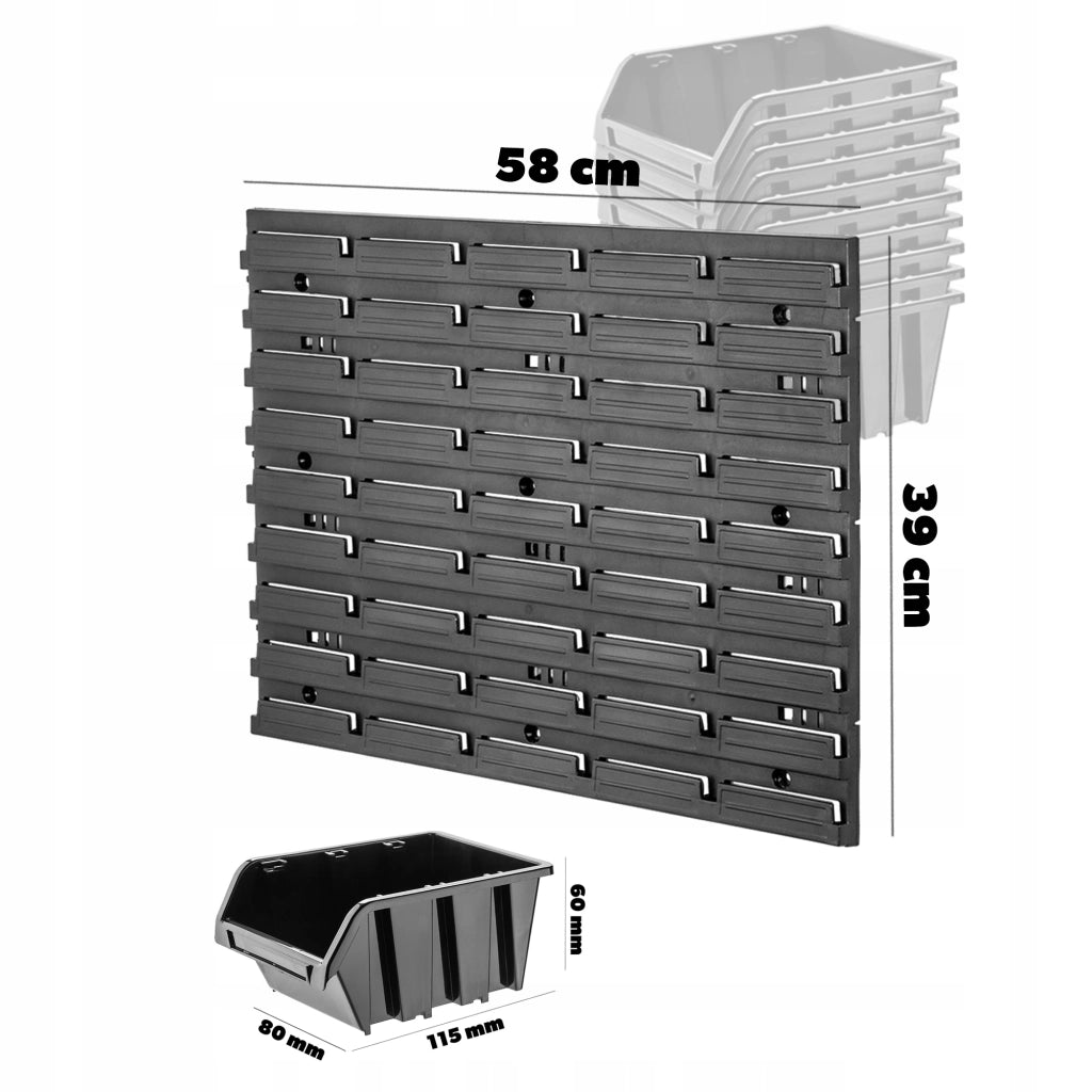 Pannello portautensili KADAX da parete per officina, 58x39 cm, 6 scomparti, 20 supporti, garage.