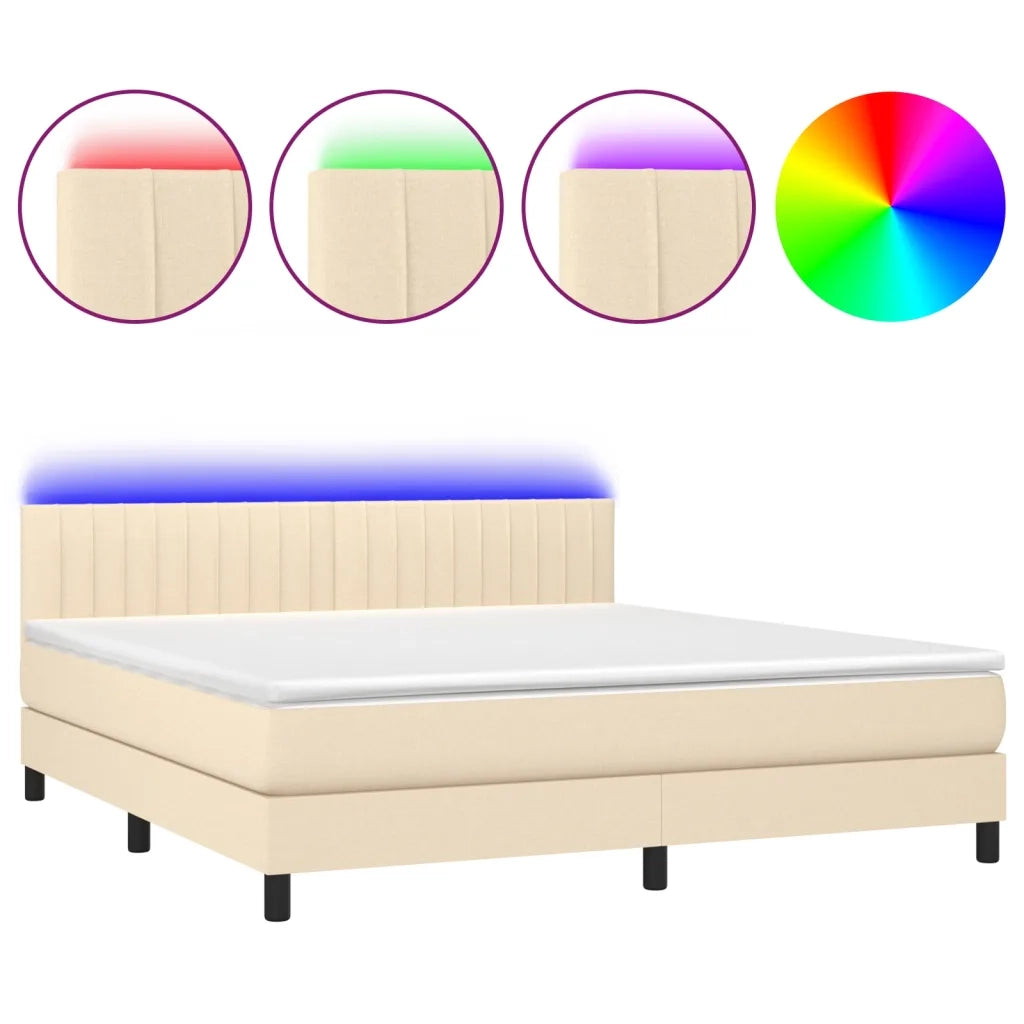 Letto a Molle con Materasso e LED Crema 160x200 cm in Tessuto