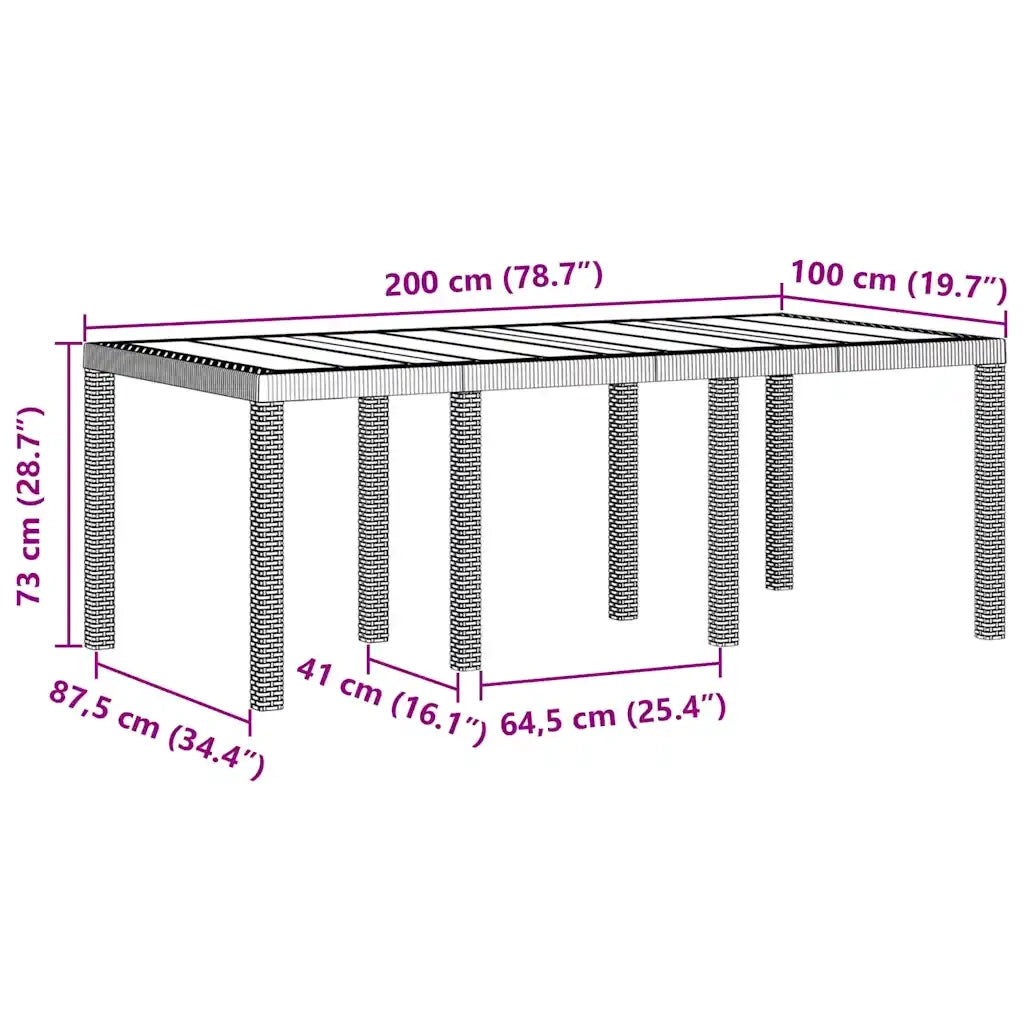 Tavolo da Giardino | Tavolino da esterno Grigio chiaro 200 x 100 x 73 cm polyrattan