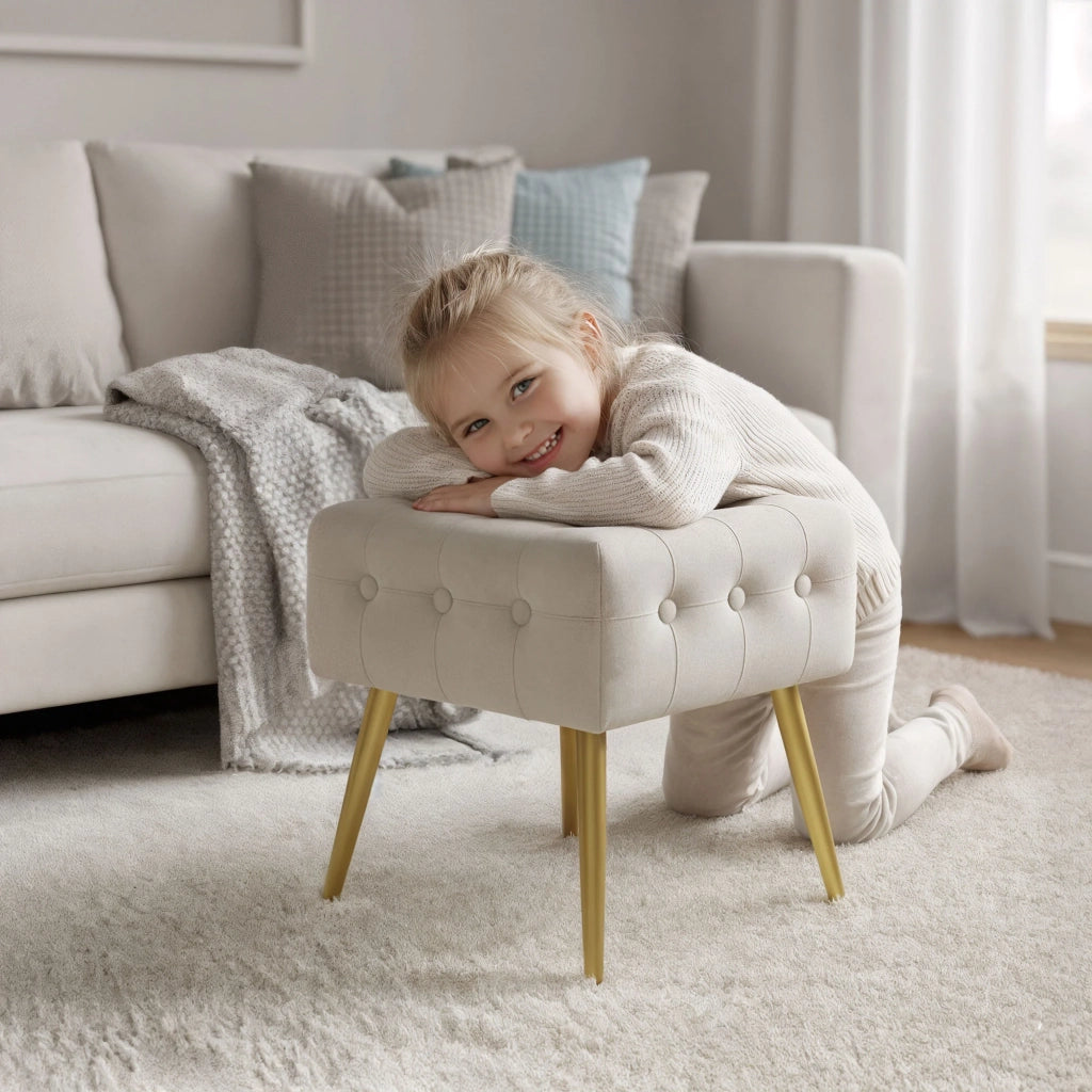 Pouf sgabello in velluto trapuntato 40 cm QUADRA Beige