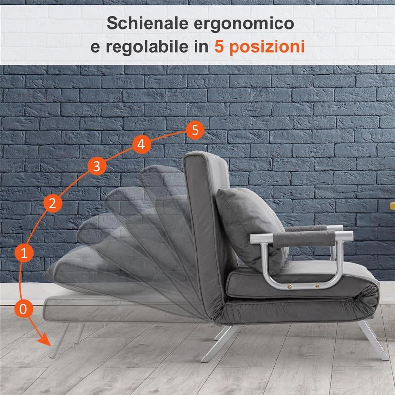 POLTRONA LETTO TRASFORMABILE CON RIVESTIMENTO IN MICROFIBRA GRIGIO SCURO