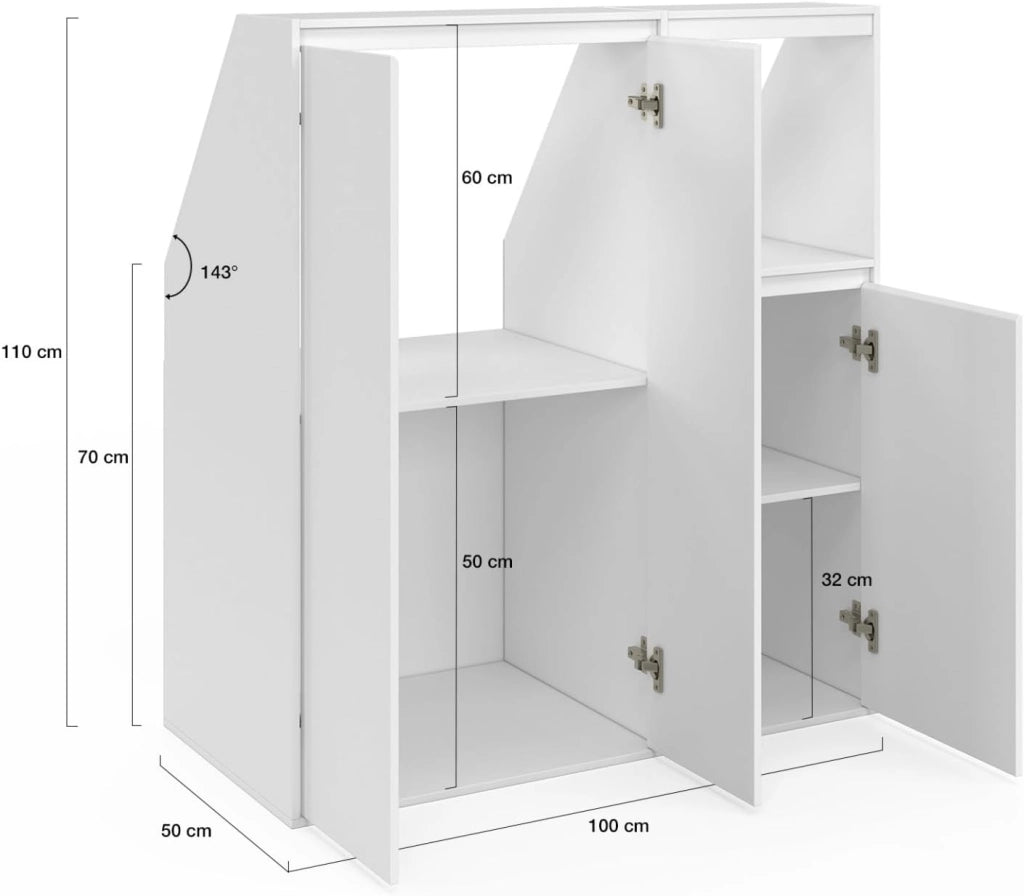 Set di armadi a 2 ante + 1 anta e 1 nicchia TOMI bianco sottopensile