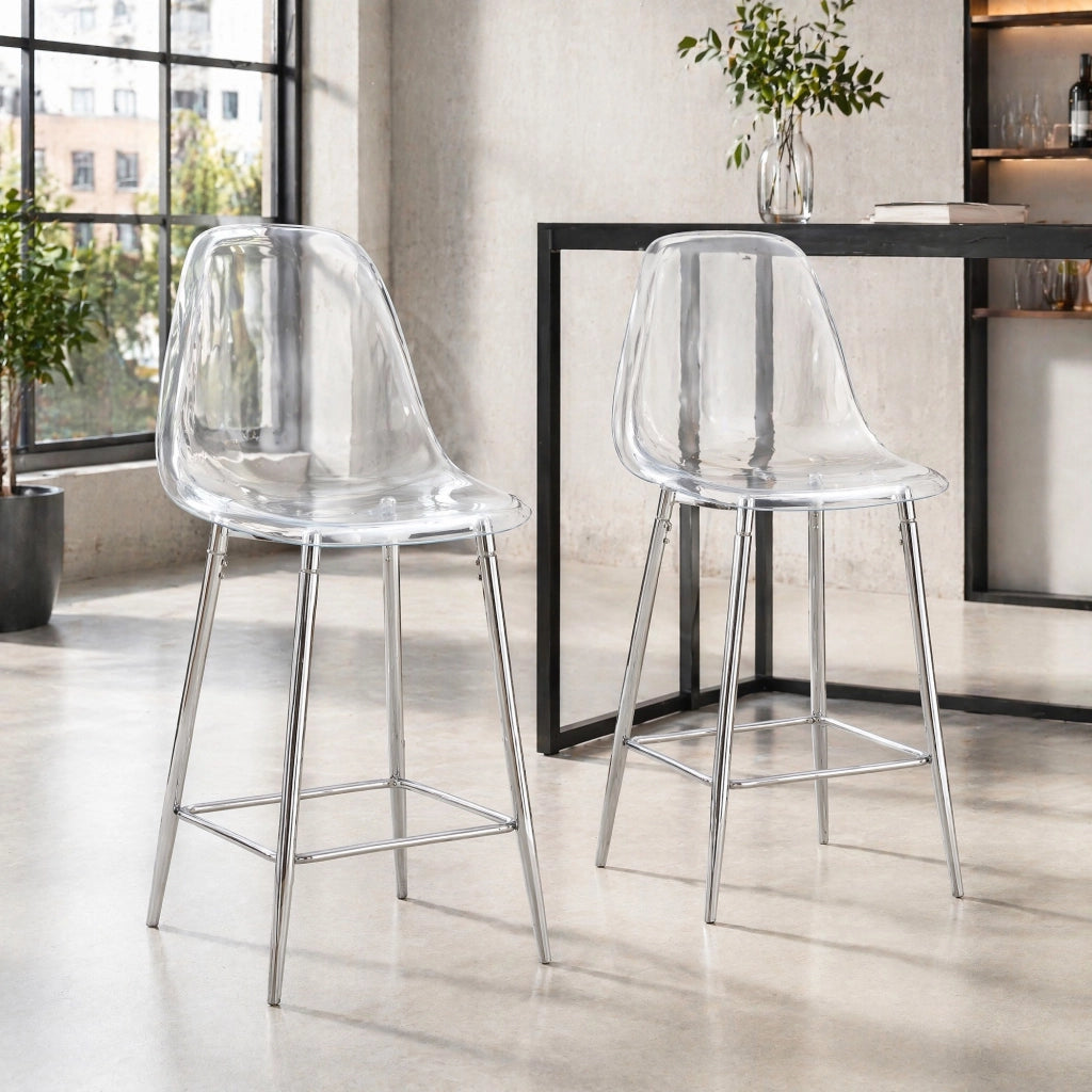 SGABELLO Bar Set da 2 66,5x48x37 cm Trasparente con Struttura in Metallo Argento