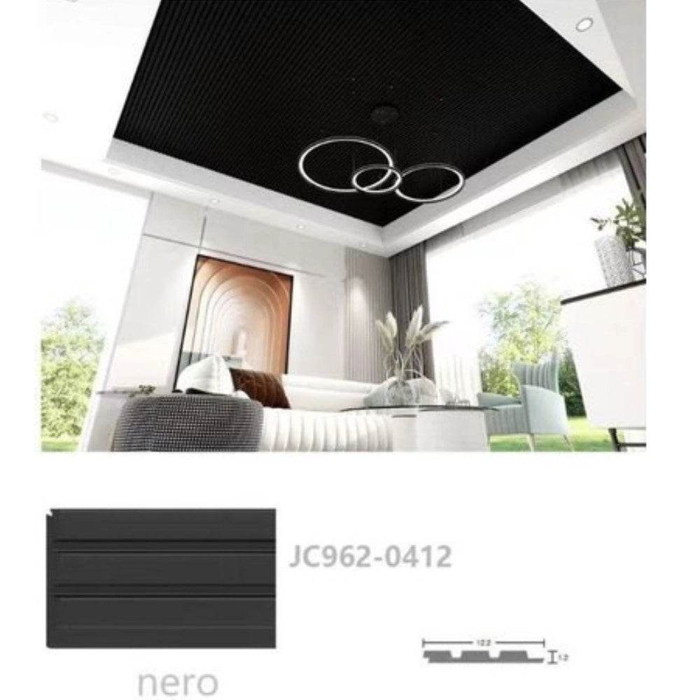 Trade Shop - Pannello Decorativo 3d Da Parete Nero 122x290 Cm Effetto Doghe In Ps Moderno -