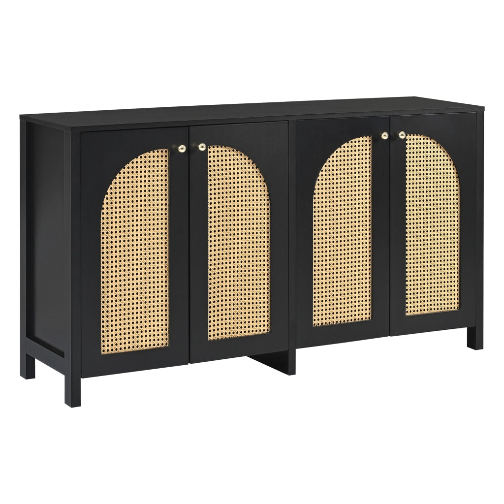 Credenza moderna 4 ante in rattan ¨C MINIMAL ¨C nera, metallo